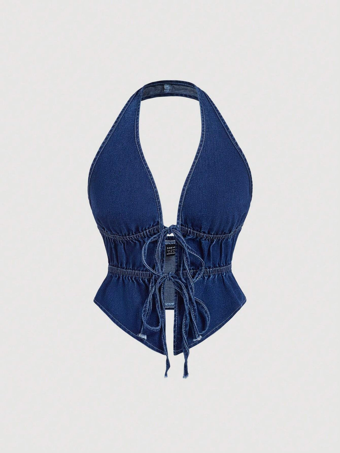 Dark Wash Denim Halter Lace-Up Crop Top for Women