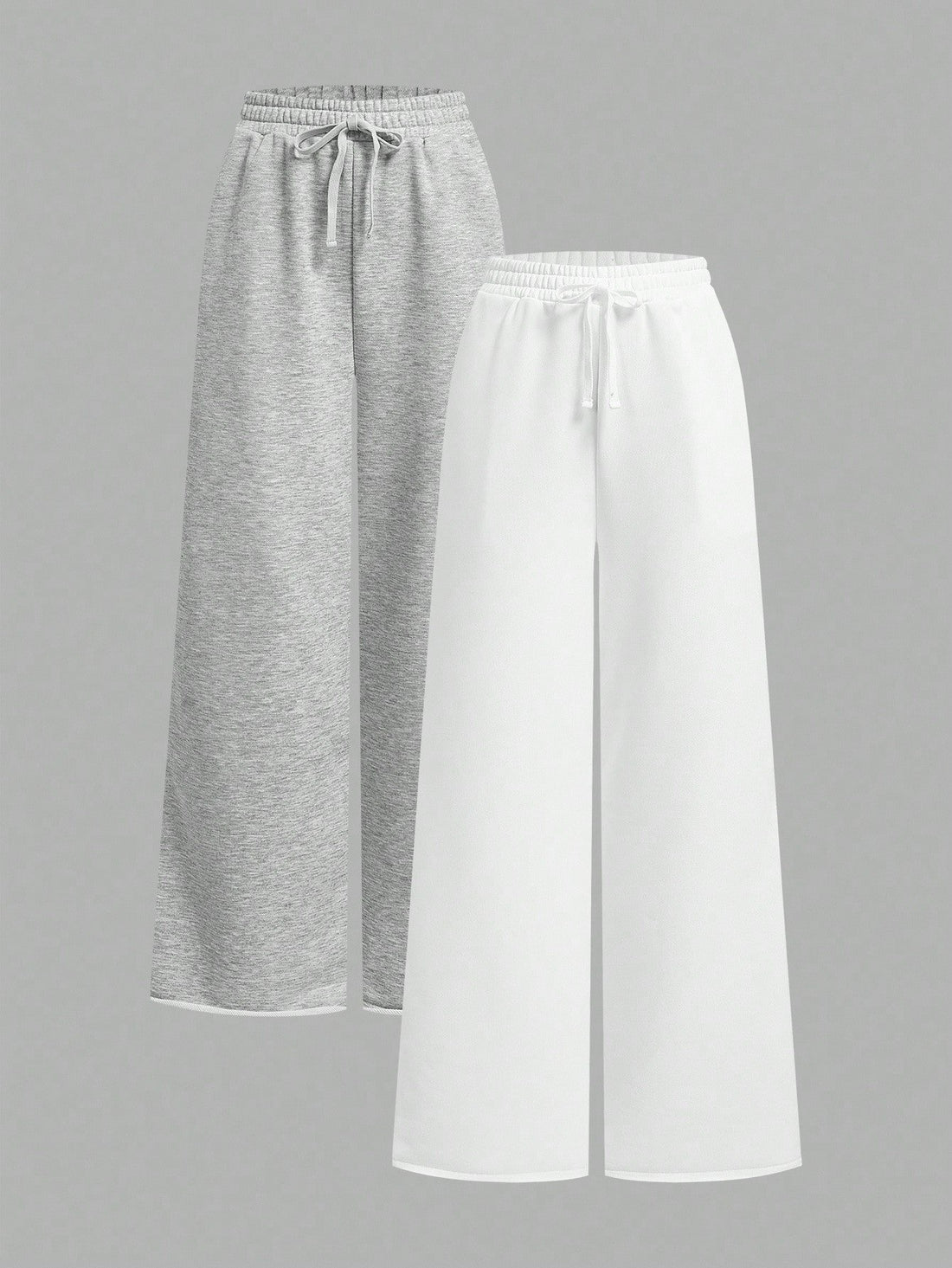 Women's Wide Leg Lounge Pants – High Waist Drawstring Relaxed Fit (Grey & White)
