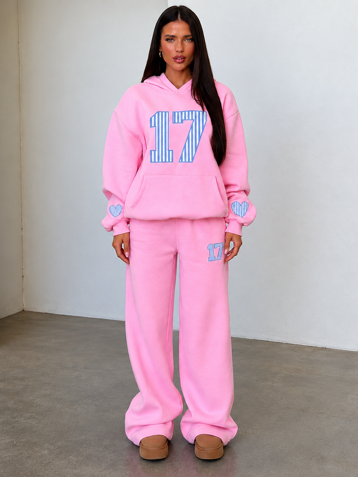 Pink Striped 17 Hoodie & Wide-Leg Jogger Co-ord