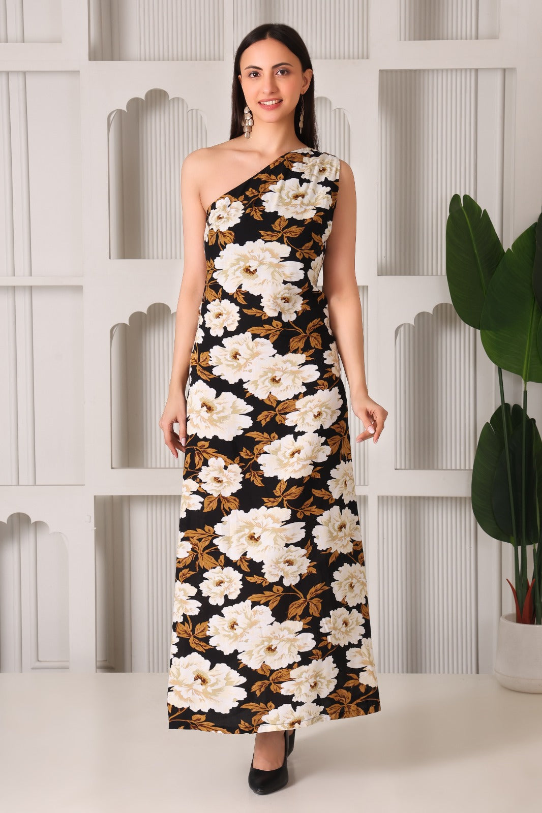 One-Shoulder Floral Maxi Dress