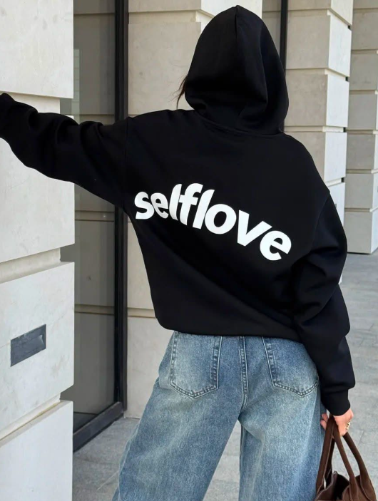 Self Love Oversized Black Hoodie