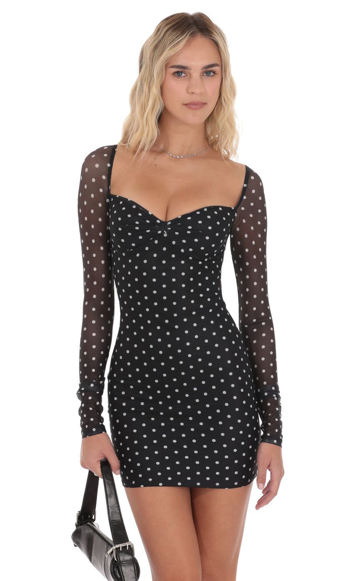 The Dot Illusion: Sheer Sleeve Sweetheart Mini Dress