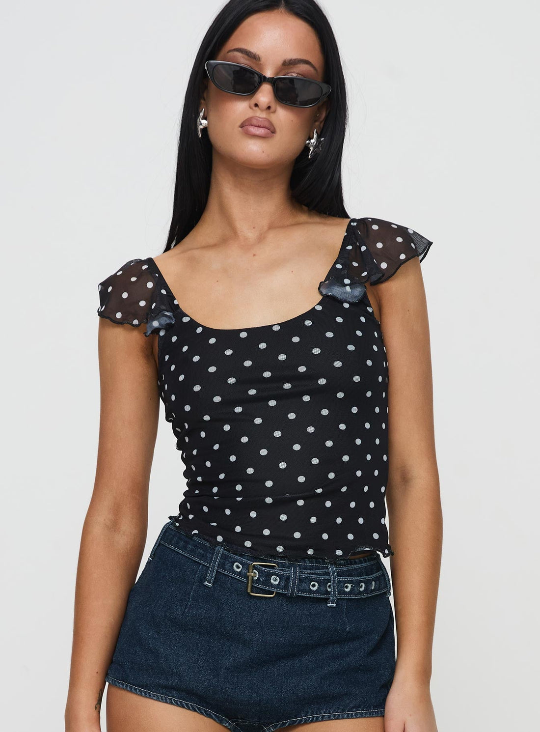 The Retro Dot: Ruffled Mesh Polka Dot Cami