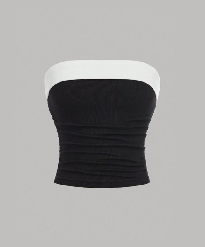 Ribbed Contrast Fold-Over Tube Top