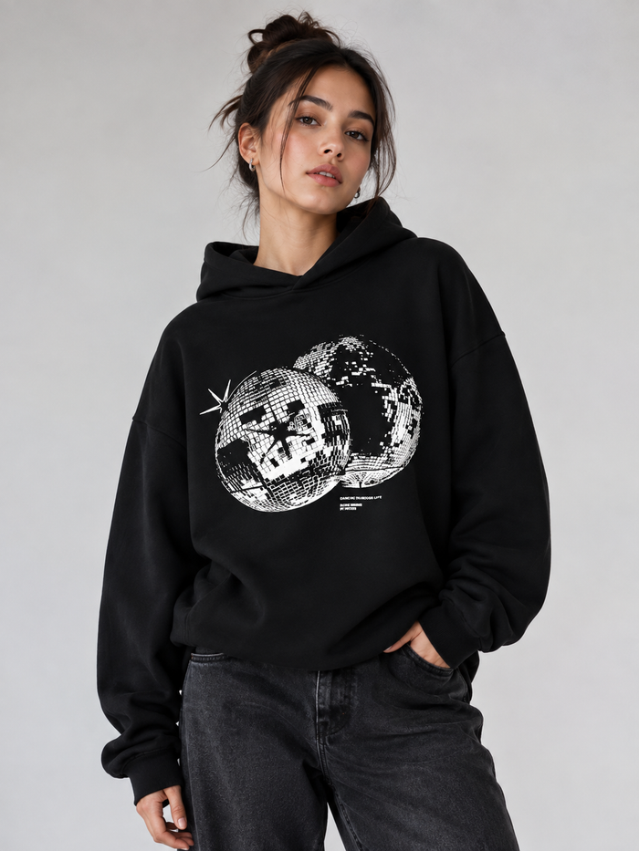Disco Ball graphic black hoodie