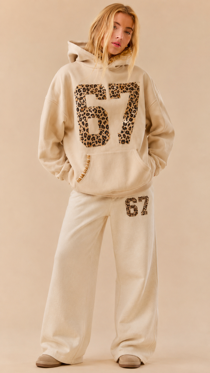 Sequin Leopard 67 Oversized Hoodie & Wide-Leg Co-ord