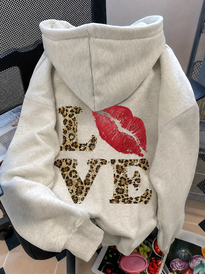 Sequin Leopard Print LOVE Hoodie