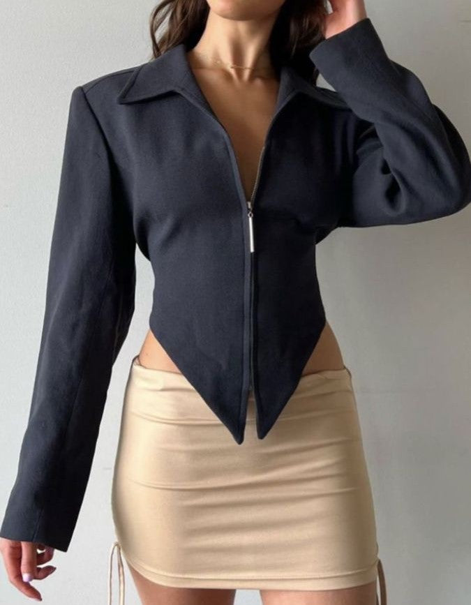 Denim Corset Zip-Up Top