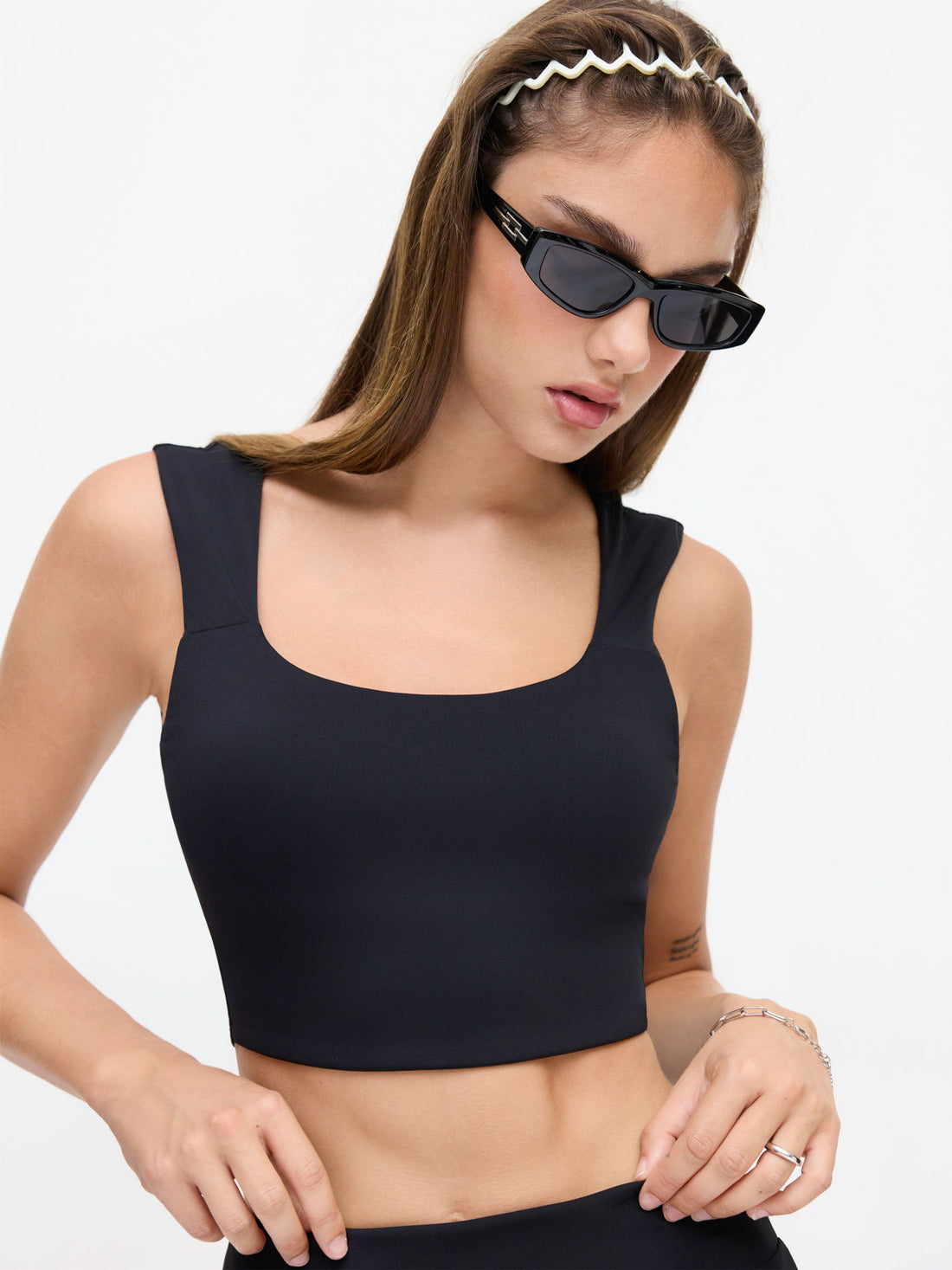 Black Square Neck Sleeveless Crop Top for Women