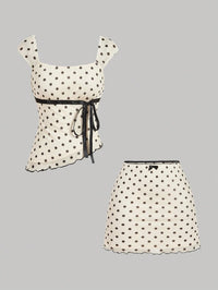 Asymmetric Hem Top & Mini Skirt With Polka Dot