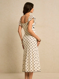 Vintage-Inspired Polka Dot Flutter-Sleeve Midi Dress
