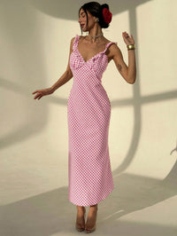 Elegant Ruffle Trim Plaid Sleeveless Dress