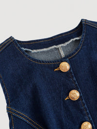 Dark Wash Denim Button Front Vest Top for Women