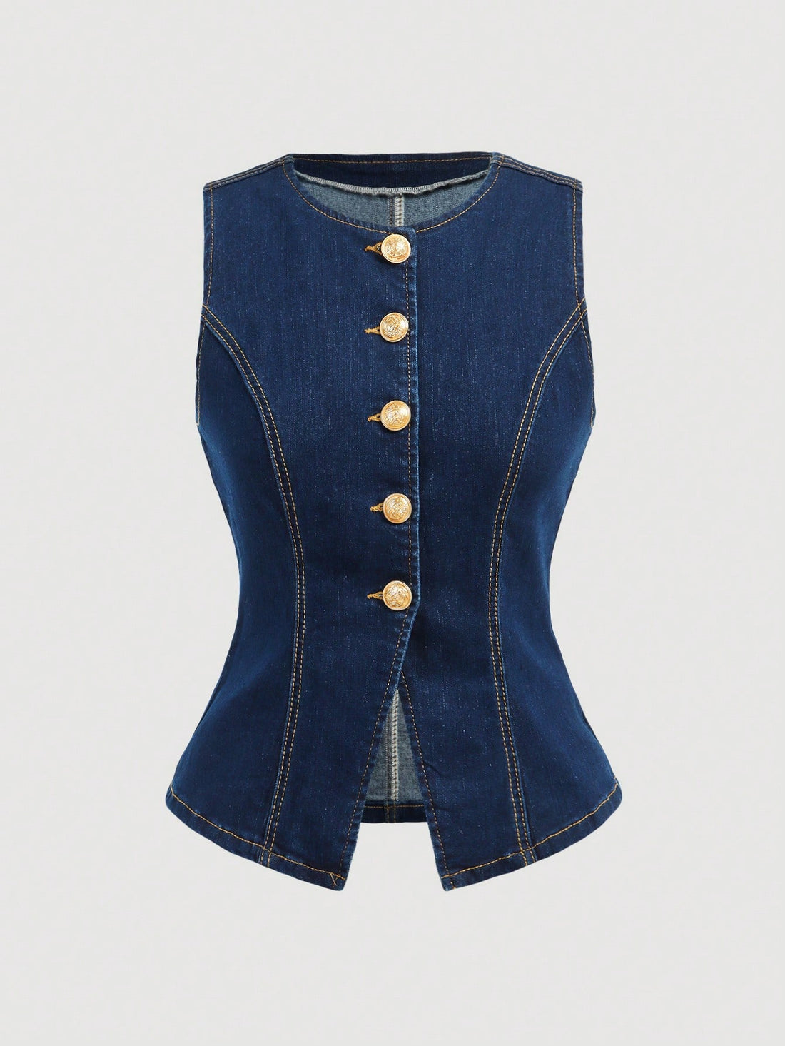 Dark Wash Denim Button Front Vest Top for Women