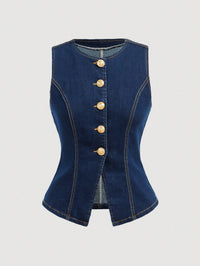 Dark Wash Denim Button Front Vest Top for Women