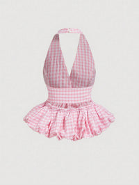 Pink Gingham Halter Top