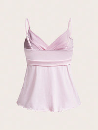 Blush Pink Wrap Cami Top for Women – Tie Waist Flared Hem Summer Tank