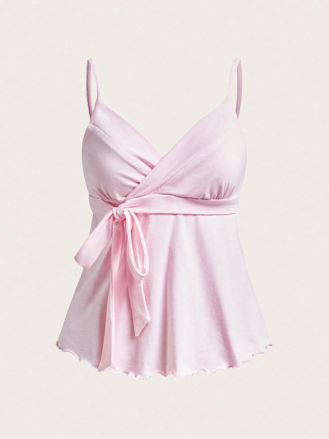 Blush Pink Wrap Cami Top for Women – Tie Waist Flared Hem Summer Tank