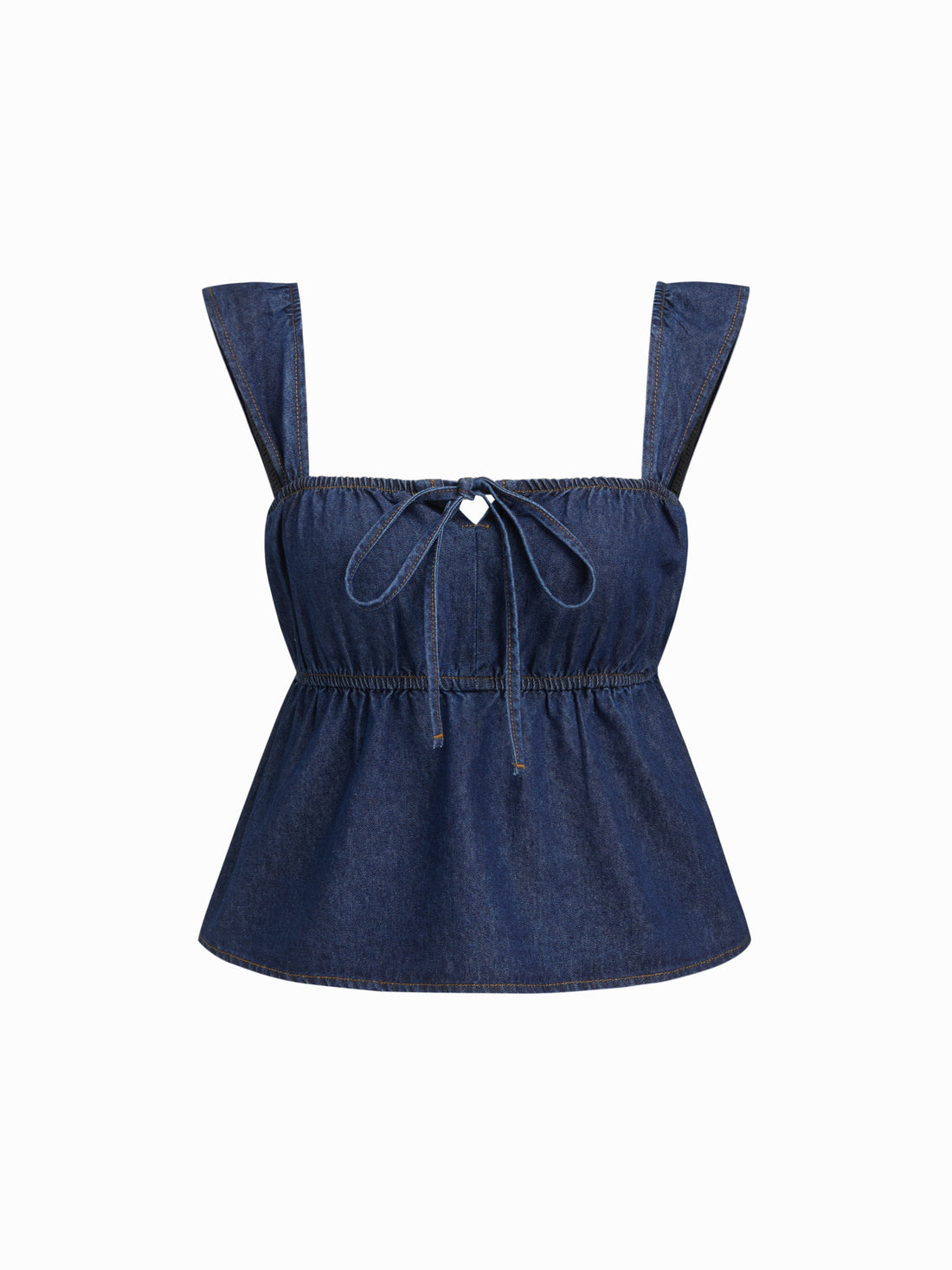 Square Neck Bowknot Shirred Crop Tank Top