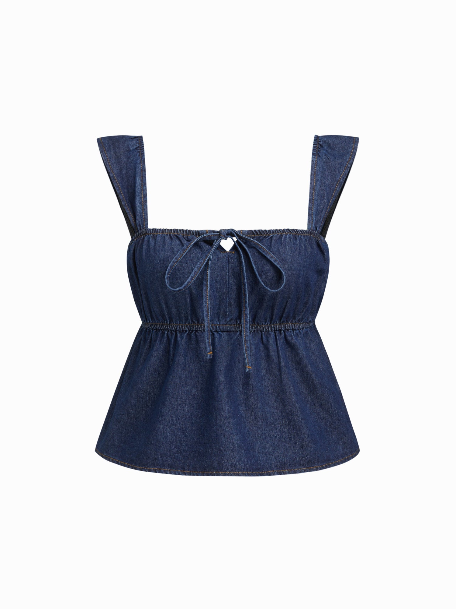 Square Neck Bowknot Shirred Crop Tank Top