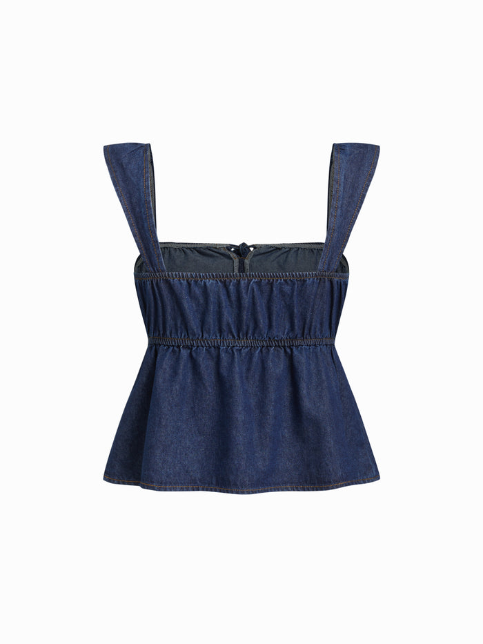 Square Neck Bowknot Shirred Crop Tank Top