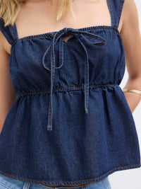 Square Neck Bowknot Shirred Crop Tank Top