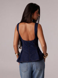 Denim Peplum Top with Button Up