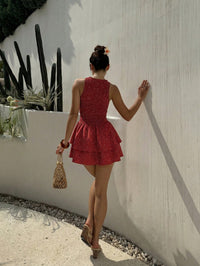 Women Red Polka Dot Smocked Mini Dress