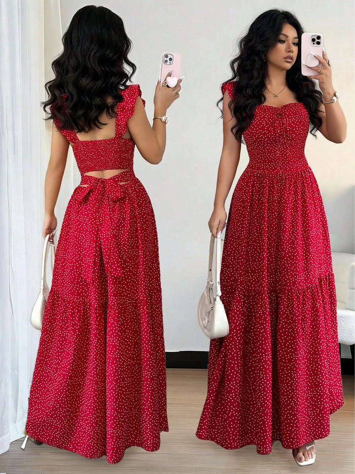 French Floral Backless Maxi Dress