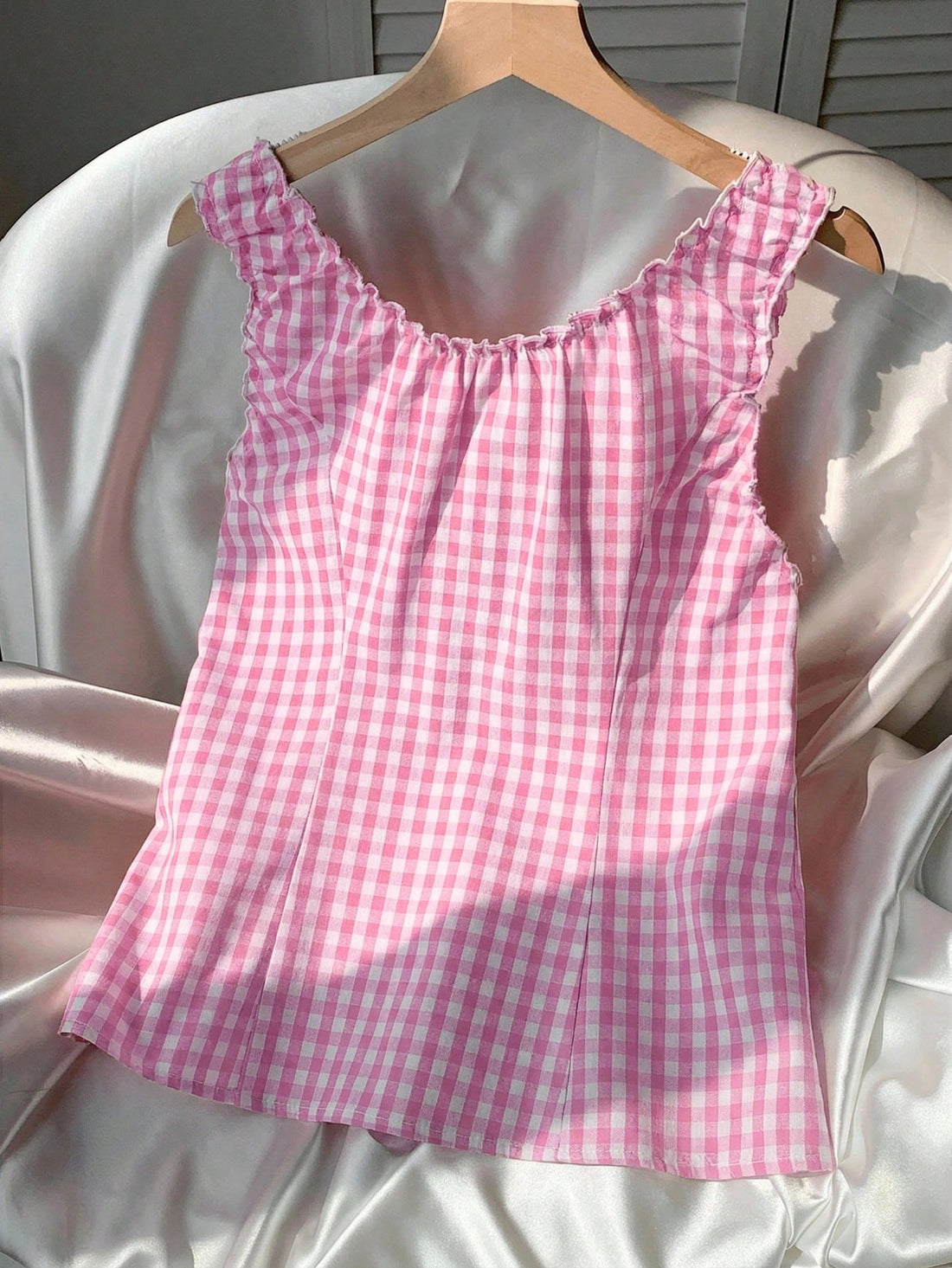 Pink Gingham Bow Babydoll Top