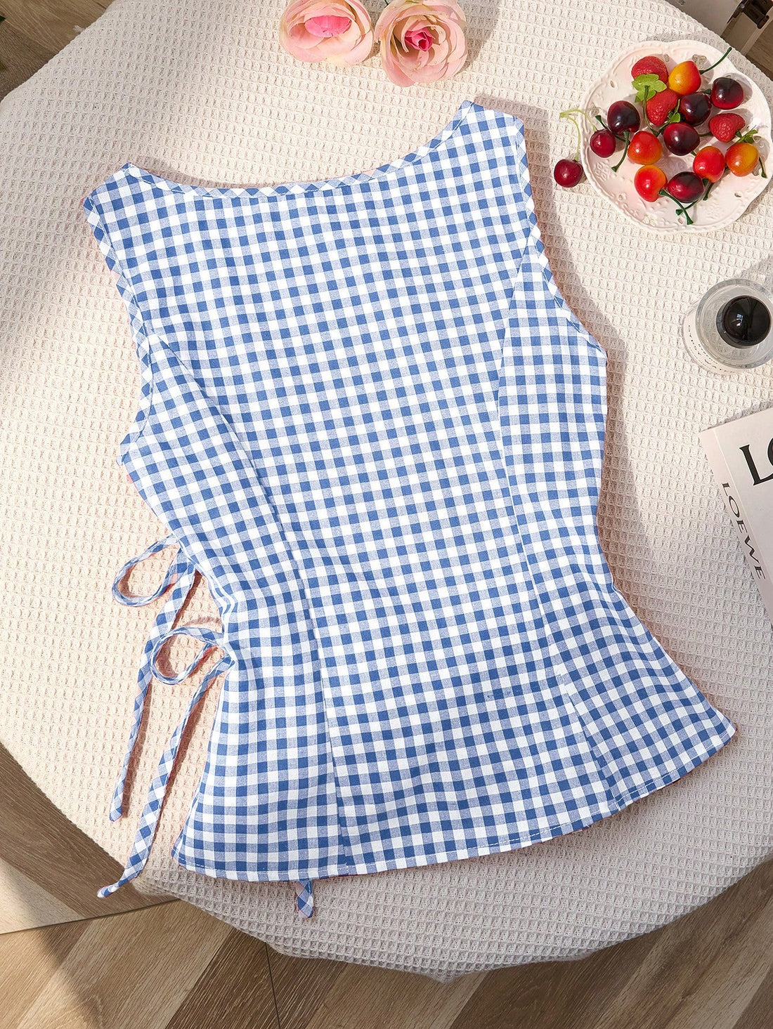 Plaid Sleeveless Tie-Up Top