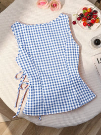 Plaid Sleeveless Tie-Up Top