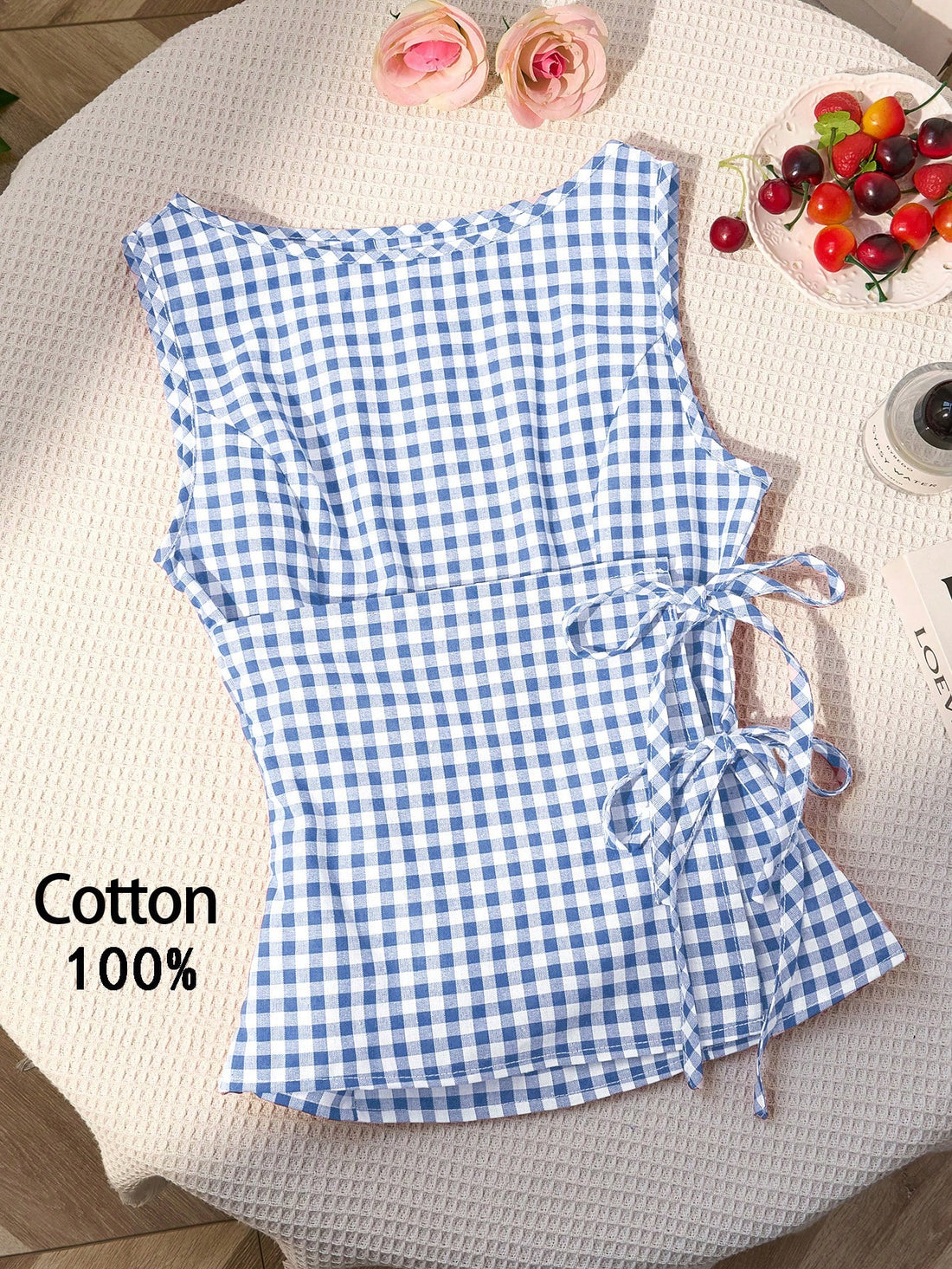 Plaid Sleeveless Tie-Up Top
