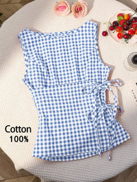 Plaid Sleeveless Tie-Up Top