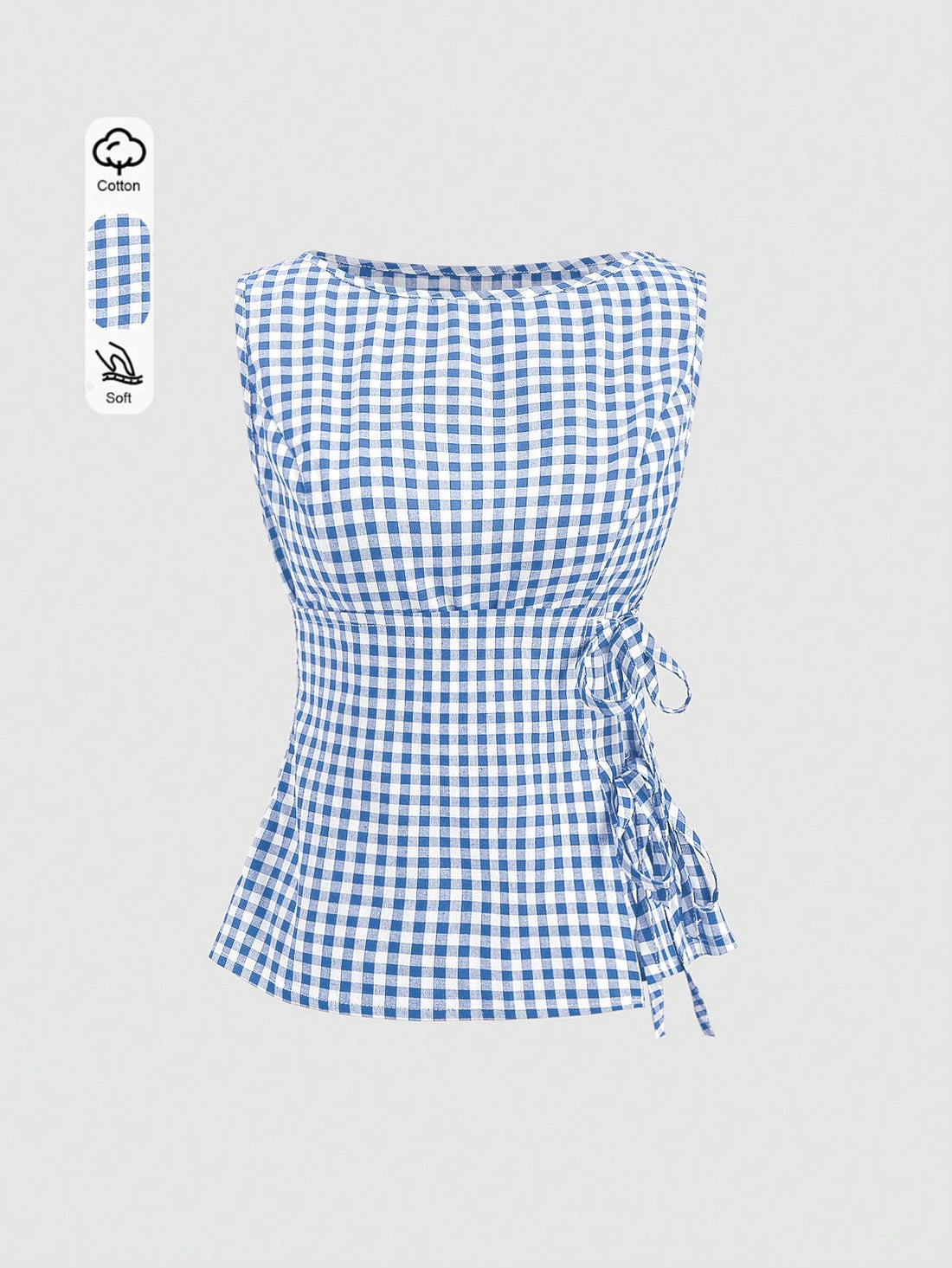Plaid Sleeveless Tie-Up Top