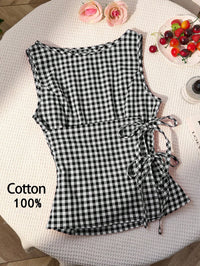 Plaid Sleeveless Tie-Up