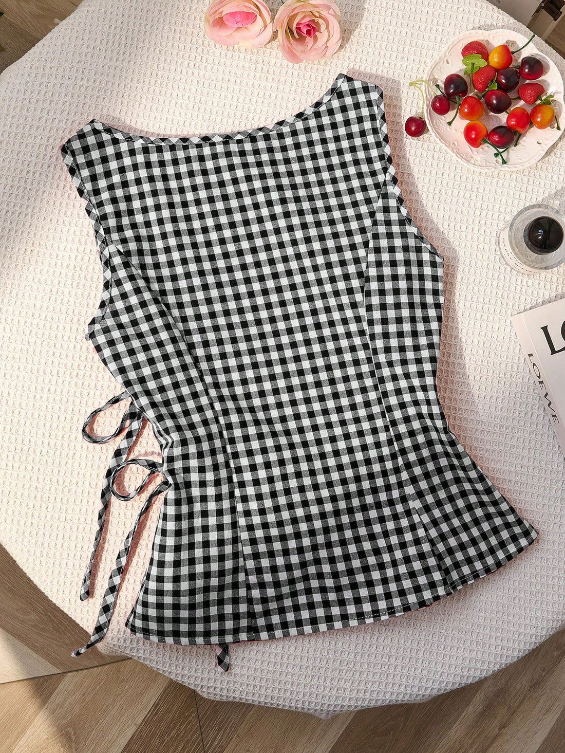Plaid Sleeveless Tie-Up
