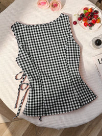 Plaid Sleeveless Tie-Up