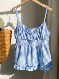 Blue Plaid Ruffle Strap Camisole Top