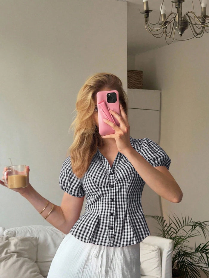 Black & White Plaid Crop Shirt