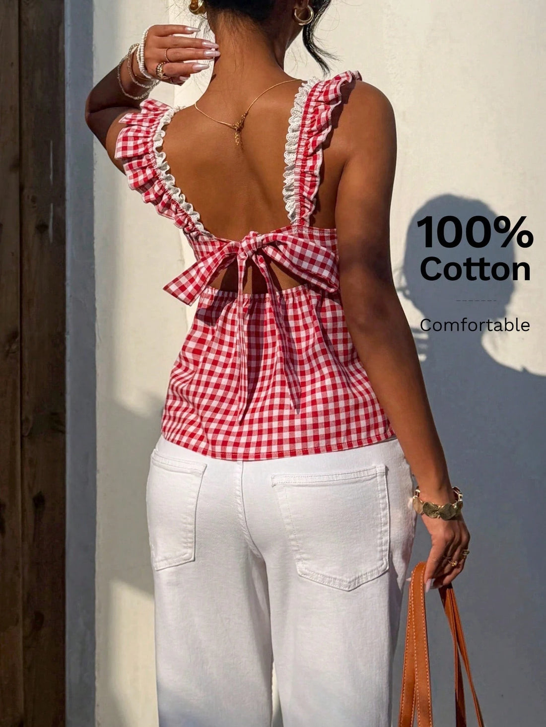 Gingham Lace Trim Cami Top