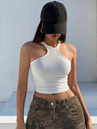 Classic White High Neck Racerback Ribbed Crop Top
