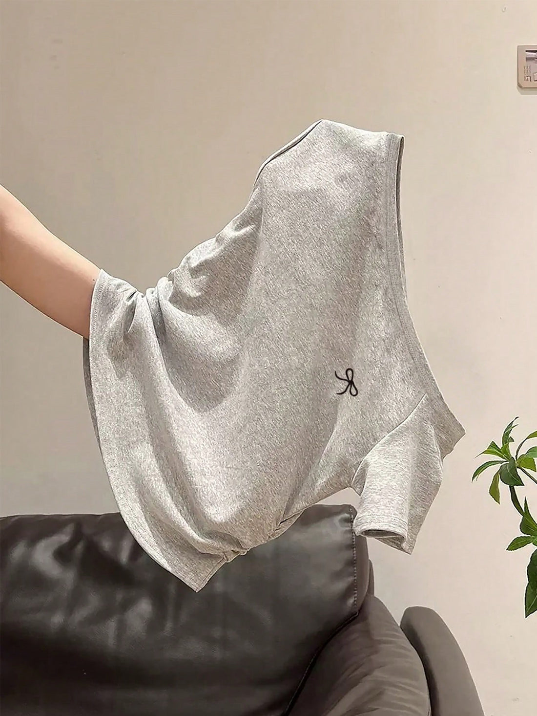 Soft Grey Bow Detail Relaxed Fit T-Shirt