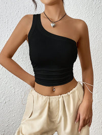 Black One Shoulder Ribbed Crop Top