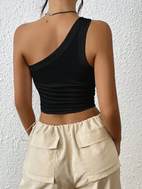 Black One Shoulder Ribbed Crop Top