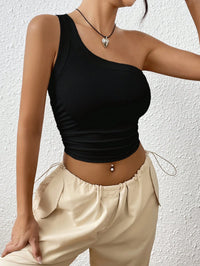Black One Shoulder Ribbed Crop Top