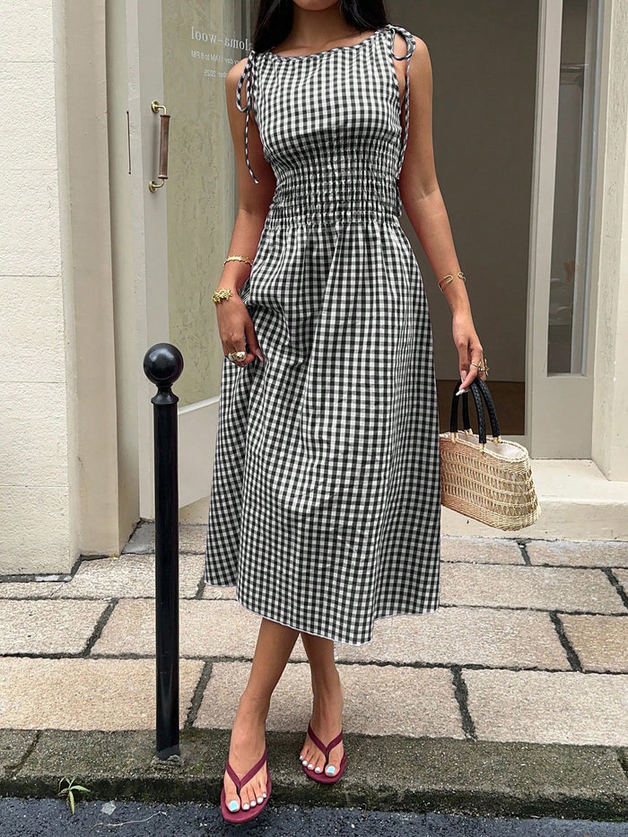 Black & White Gingham Midi Dress