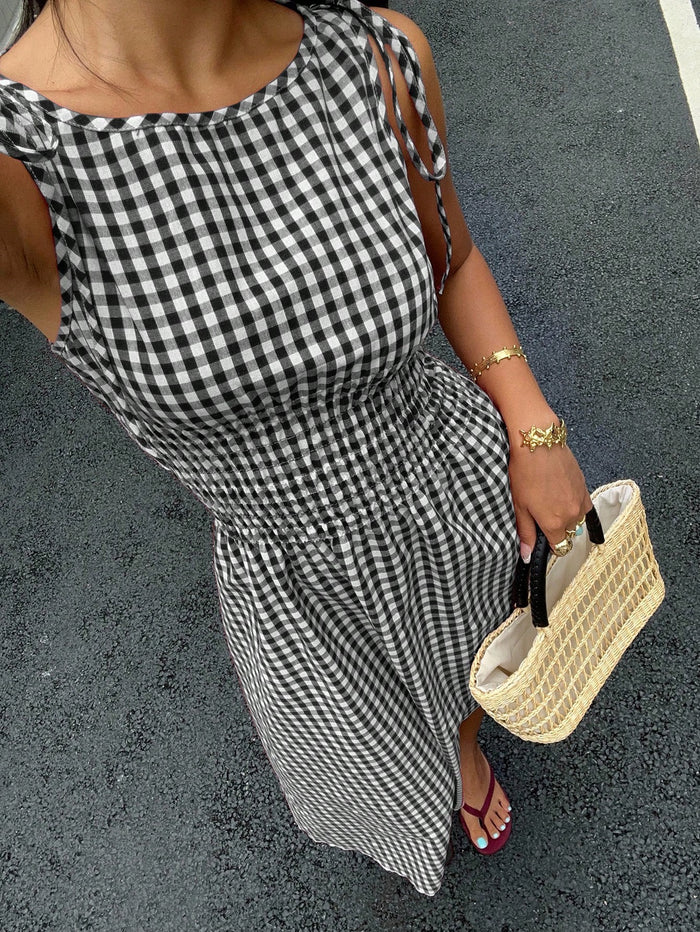 Black & White Gingham Midi Dress