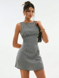 Black Plaid Backless Mini Dress