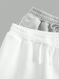 Women's Wide Leg Lounge Pants – High Waist Drawstring Relaxed Fit (Grey & White)